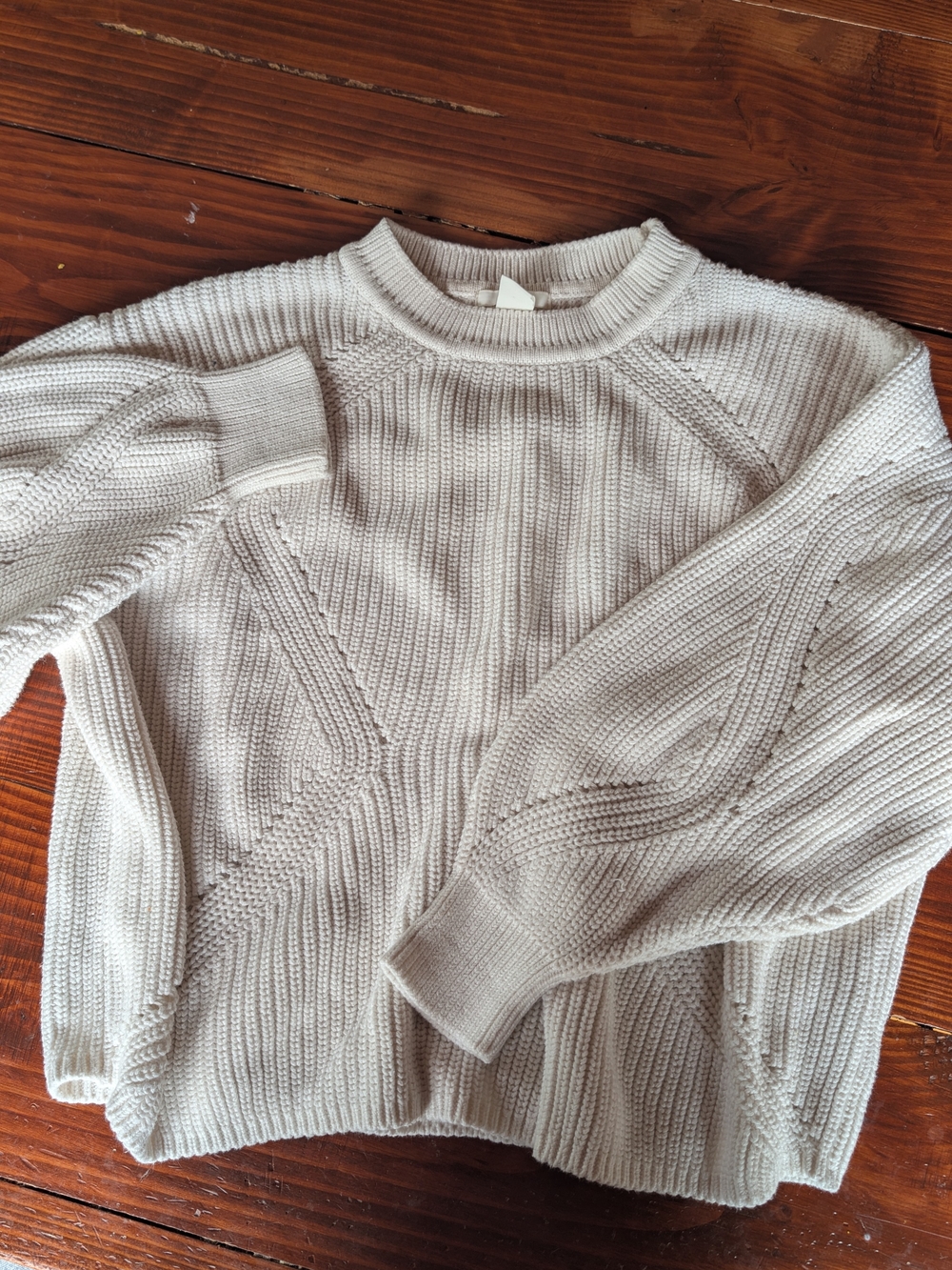 H&M Cream Crewneck Rib & Cable Knit Sweater
